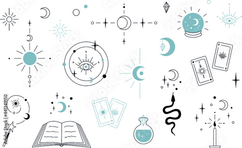 isolated illustrations magic and divination elements vector set photo