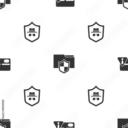 Set Credit card, Document folder protection and Incognito mode on seamless pattern. Vector