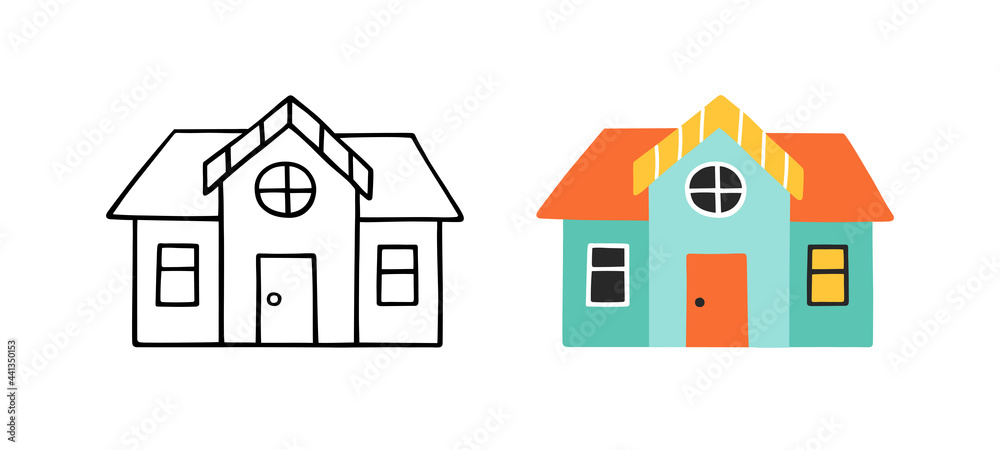 Cartoon home in hand drawn style. Doodle sketch cute house. Flat vector illustration. Cartoon home in hand drawn style. Doodle sketch cute house. Flat vector illustration.