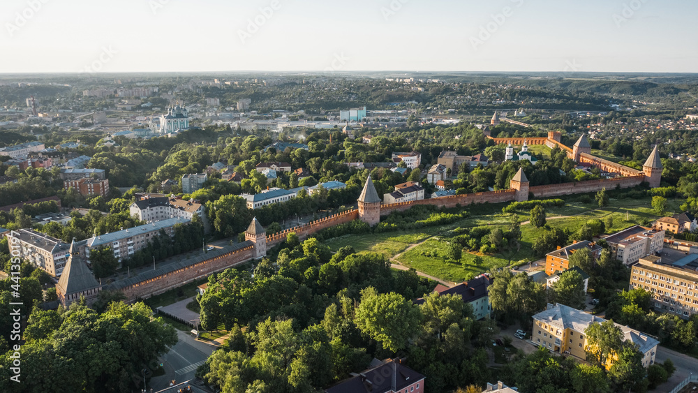 Aerial view of famous Smolensk fortress wall