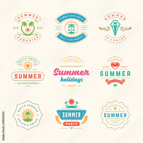 Summer holiday labels and badges retro design set