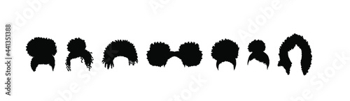 Collection of silhoutes of afro girls hairstyles isolated on white background photo