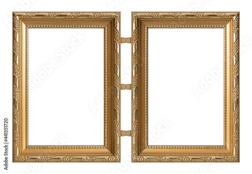 Golden frame for paintings, mirrors or photo isolated on white background. Design element with clipping path photo
