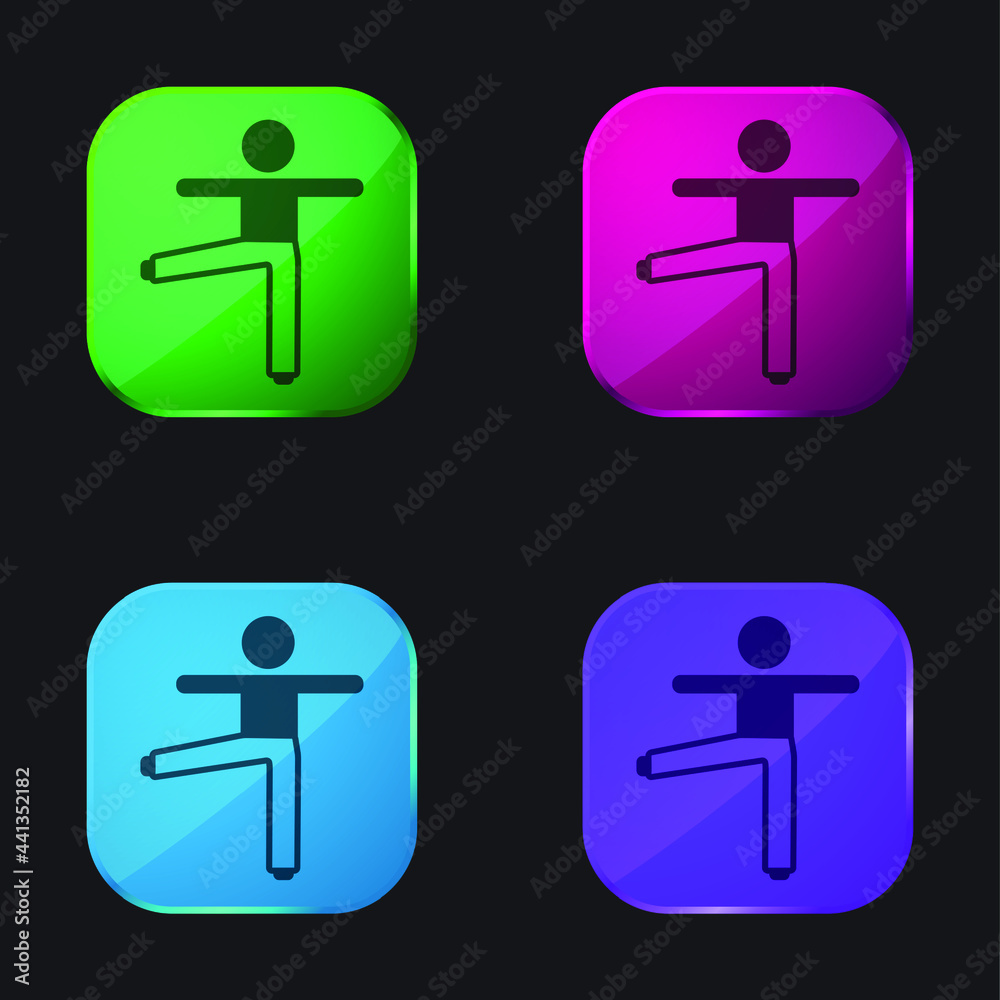 Arms And Leg Stretching four color glass button icon Arms And Leg Stretching four color glass button icon