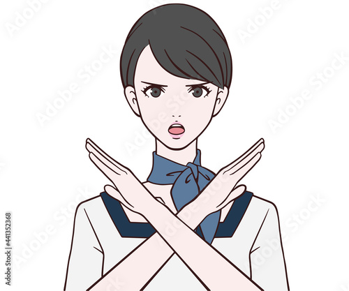 NGサインをつくる受付嬢