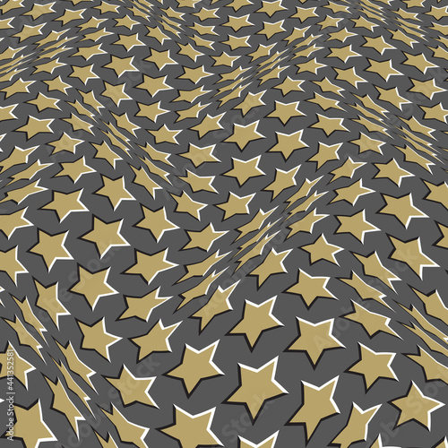 Moving optical illusion vector abstraction. Waves on the surface of stars olive gray pattern.