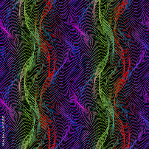 Vector moire seamless pattern of thin iridescent lines. Abstract multicolor texture for fabric or wallpaper design.