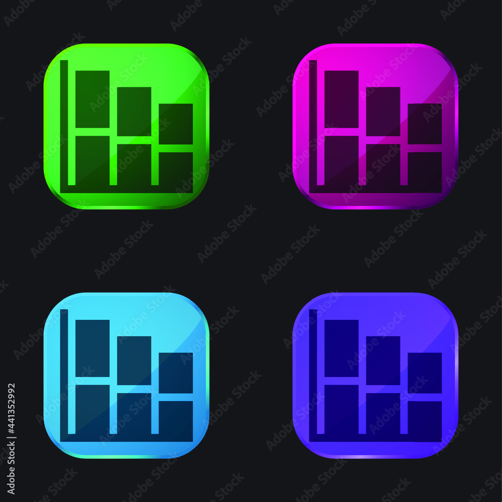 Bar Chart four color glass button icon Bar Chart four color glass button icon