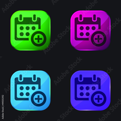 Add Calendar Symbol For Events four color glass button icon