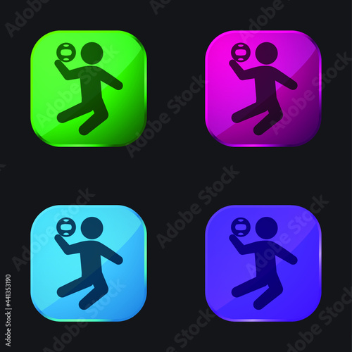 Beach Volleyball four color glass button icon