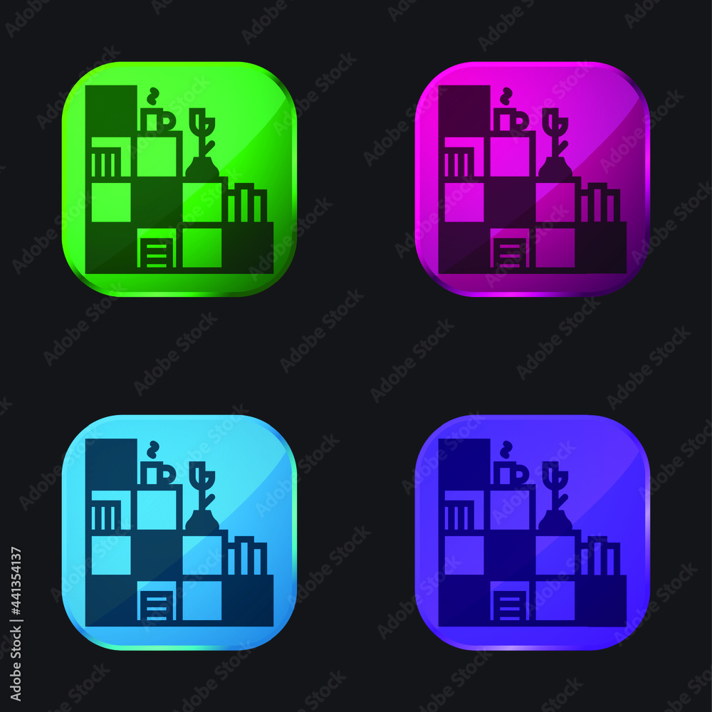 Bookshelf four color glass button icon