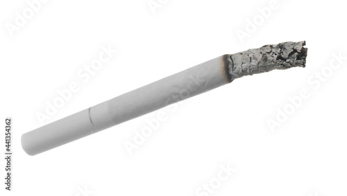 Cigarette stub with ash isolated on white background with clipping path