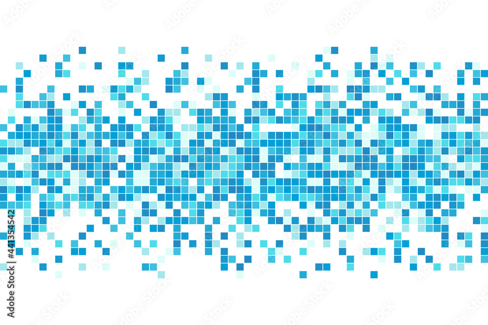 Abstract blue cyan winter mosaic background. Aqua blue colored square tiles. Pixel clean backdrop with copy space. Vector
