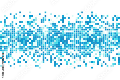 Abstract blue cyan winter mosaic background. Aqua blue colored square tiles. Pixel clean backdrop with copy space. Vector