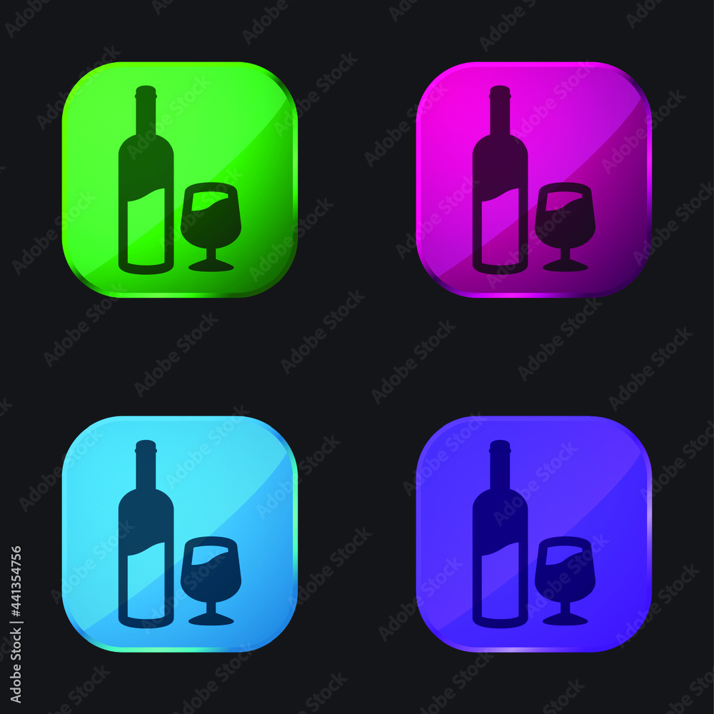 Bottle And Glass Of Wine four color glass button icon Bottle And Glass Of Wine four color glass button icon