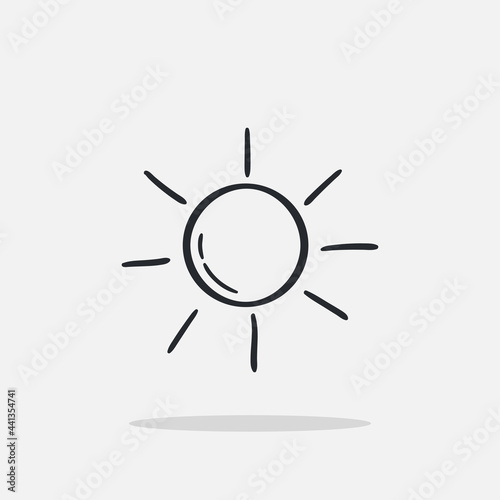 Hand drawn shinny sun icon Design Template. vector sketch doodle illustration isolated on white background. Summer vacation and leisure symbol. Perfect For coloring books and stickers.
