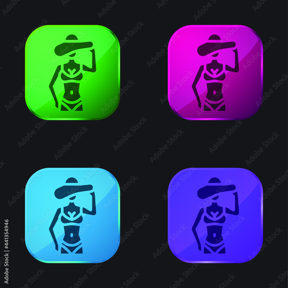 Bikini four color glass button icon Bikini four color glass button icon