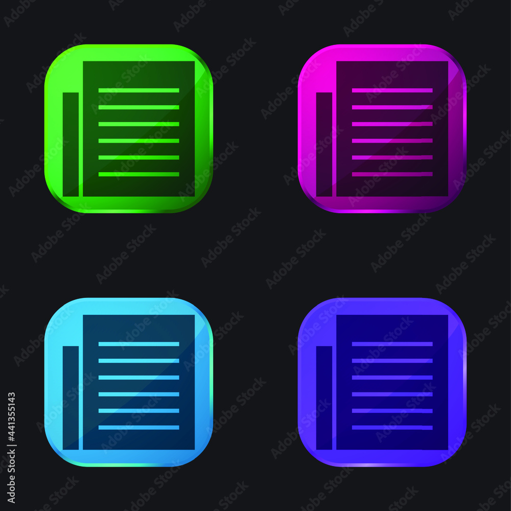 Black Text Page four color glass button icon Black Text Page four color glass button icon
