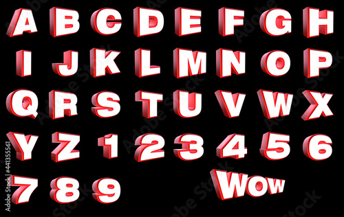 big red and white angled graphic alphabet - 3d illustration