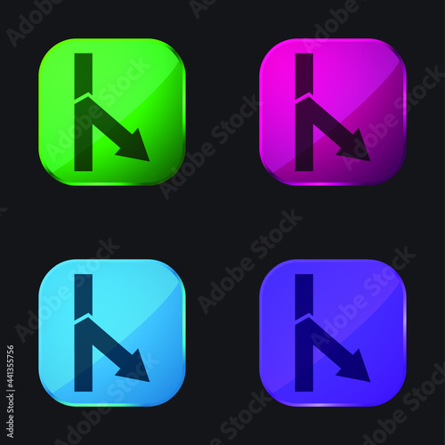 Bifurcation Down Right Arrow Angle four color glass button icon