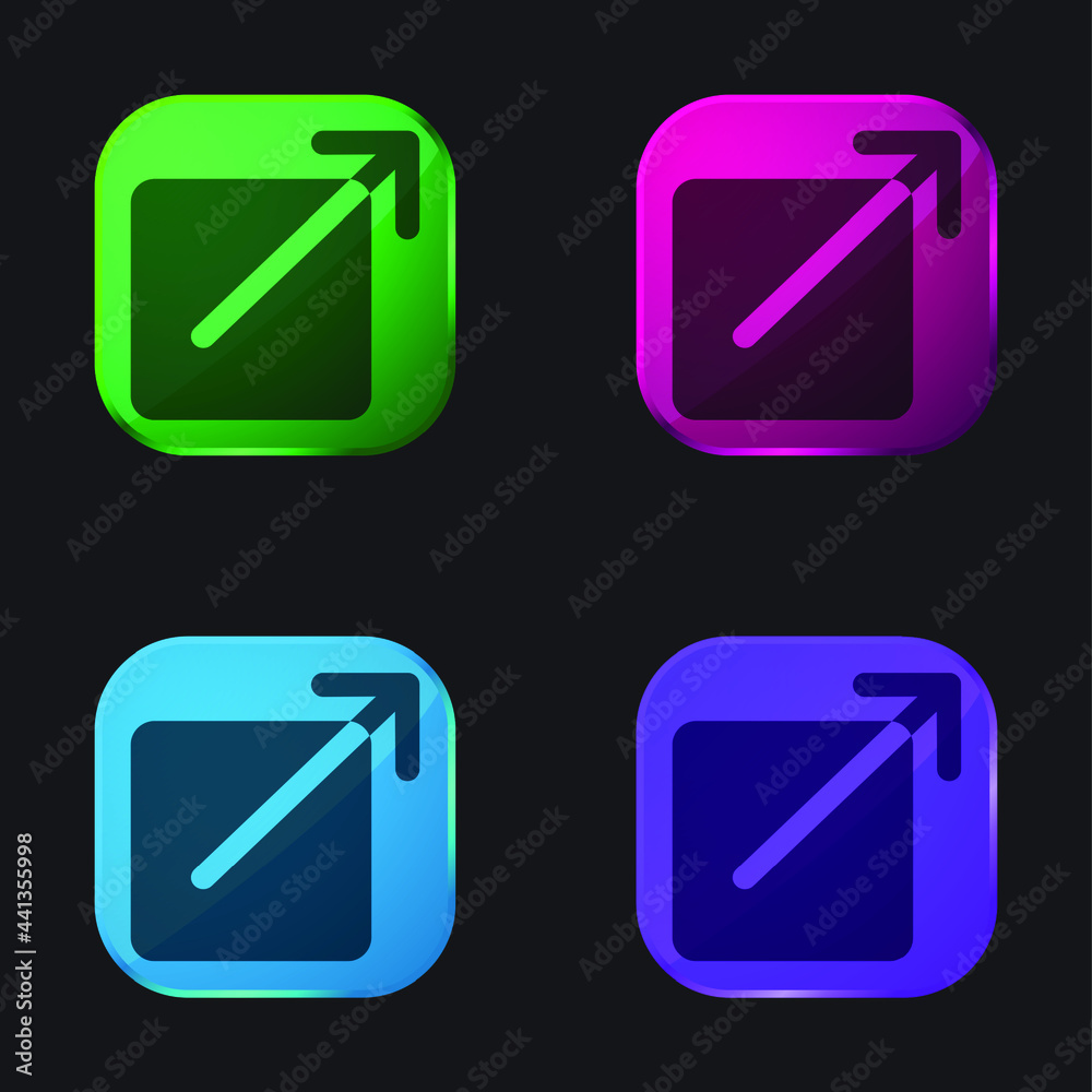 Black Square Button With An Arrow Pointing Out To Upper Right four color glass button icon