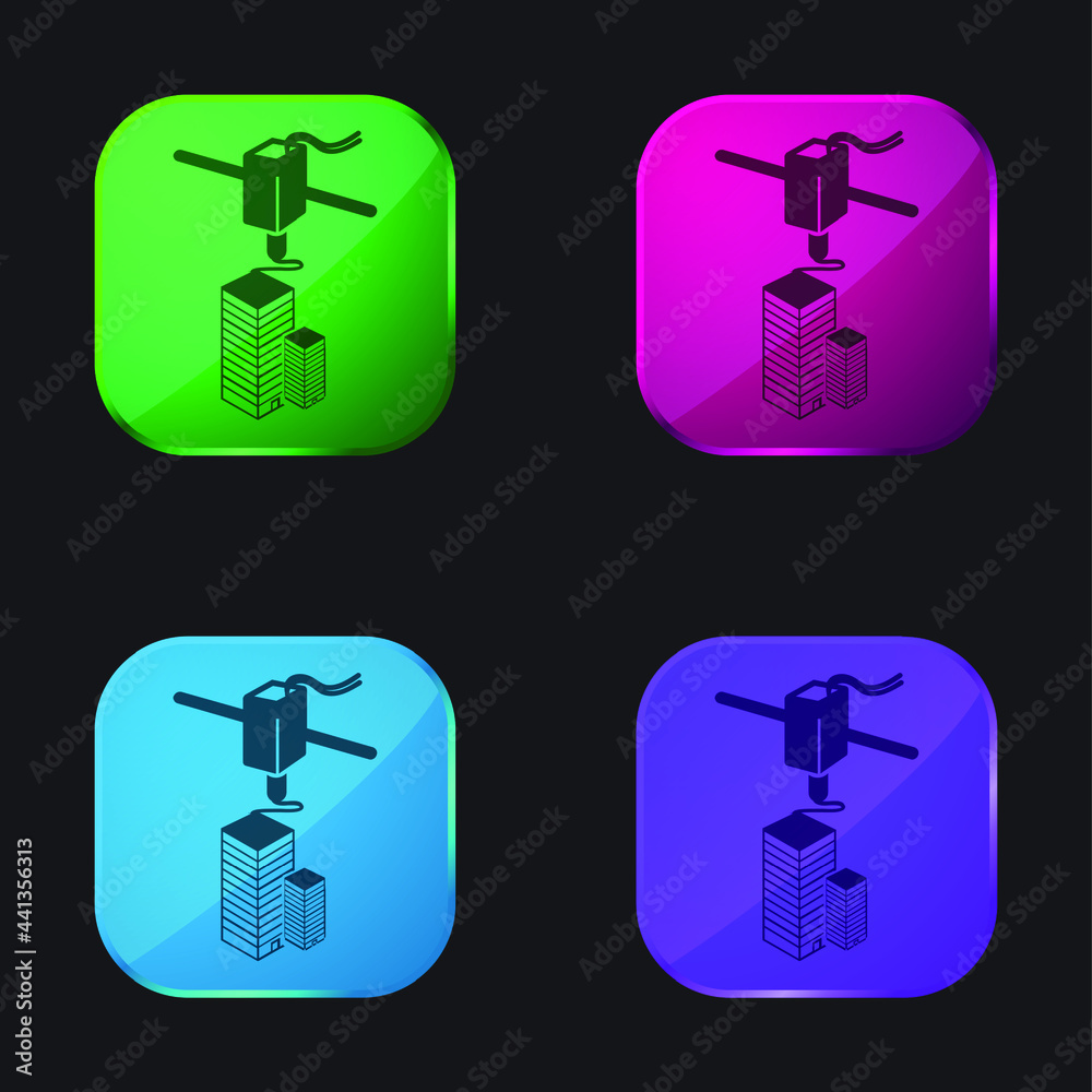 3d Printer Printing four color glass button icon 3d Printer Printing four color glass button icon