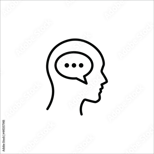 head think idea vector thin line icon. Message talk sign. Creative idea symbol. on white background