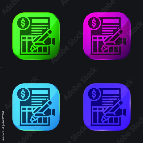 Bank Statement four color glass button icon