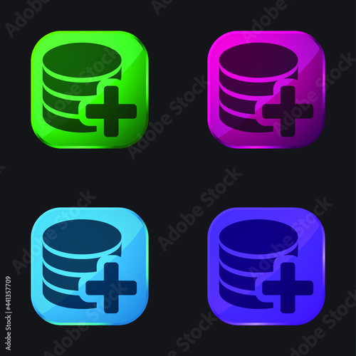 Add Database four color glass button icon