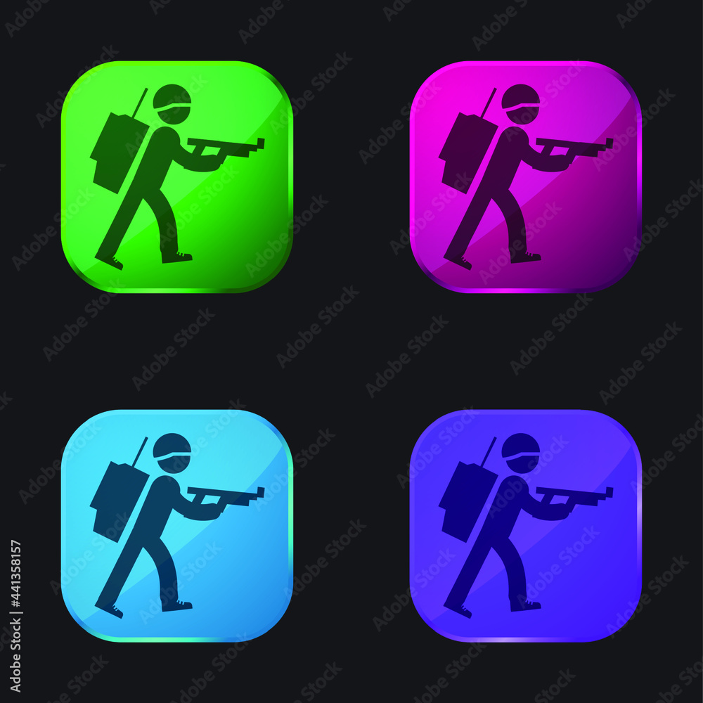 Army Soldier Walking four color glass button icon Army Soldier Walking four color glass button icon