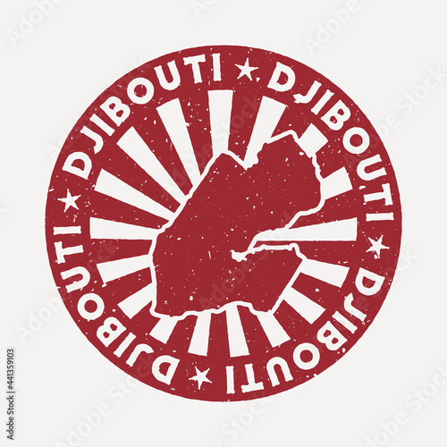 Djibouti stamp. Travel red rubber stamp with the map of country, vector illustration. Can be used as insignia, logotype, label, sticker or badge of the Djibouti.