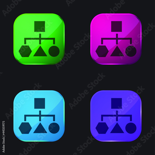 Block Scheme Of Geometrical Shapes four color glass button icon