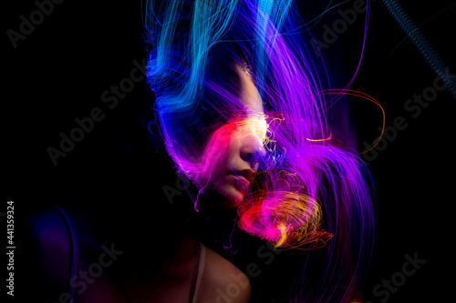  lightpainting portrait, new art direction, long exposure photo without photoshop, light drawing at long exposure 