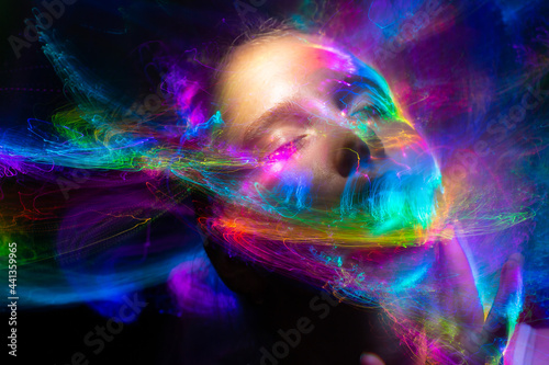 Portrait in the style of light painting. Long exposure photo, Abstract portrait in LGBT style