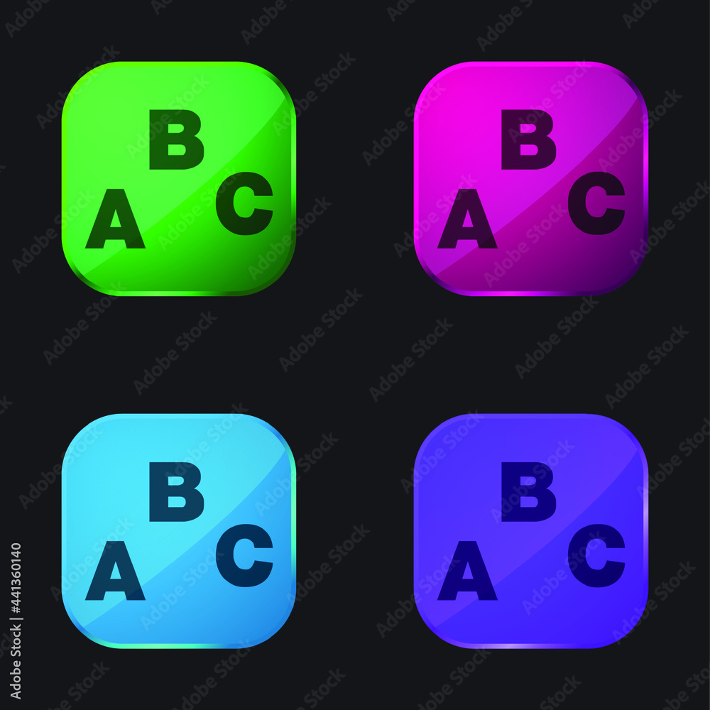 Abc Education four color glass button icon Abc Education four color glass button icon