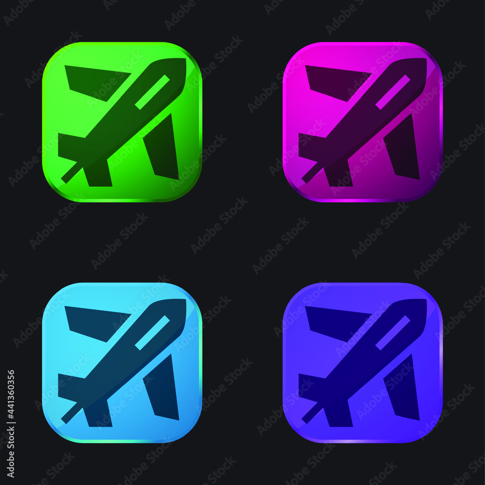 Airplane four color glass button icon Airplane four color glass button icon