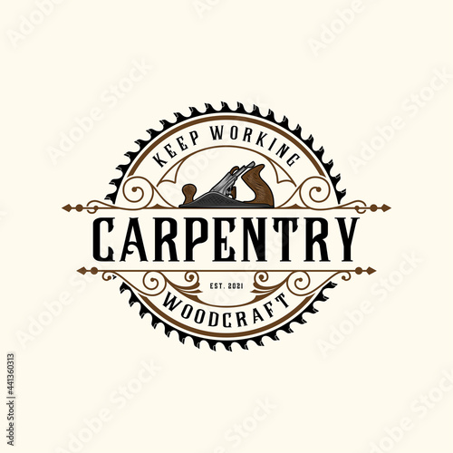 carpentry saw retro logo