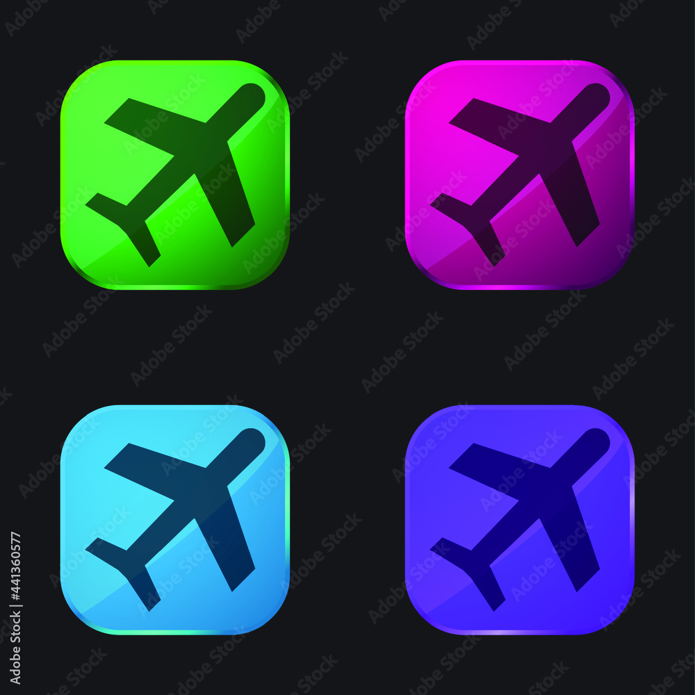 Airplane four color glass button icon Airplane four color glass button icon