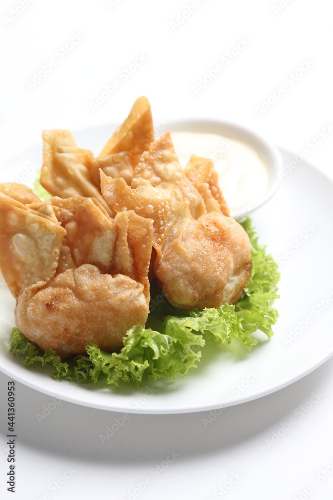 deep fried crispy meat dumpling wanton har gao dim sum menu serve with tartar salad sauce deep fried crispy meat dumpling wanton har gao dim sum menu serve with tartar salad sauce