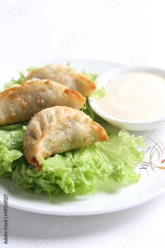 deep fried crispy meat dumpling wanton har gao dim sum menu serve with tartar salad sauce