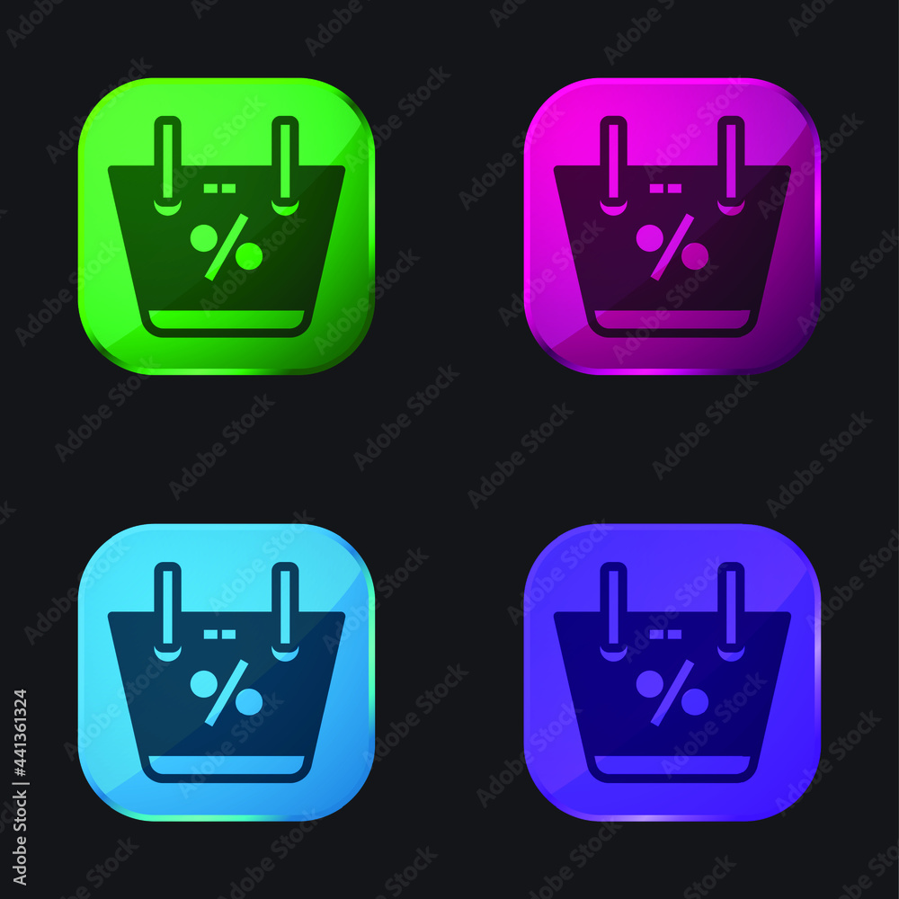 Basket four color glass button icon Basket four color glass button icon