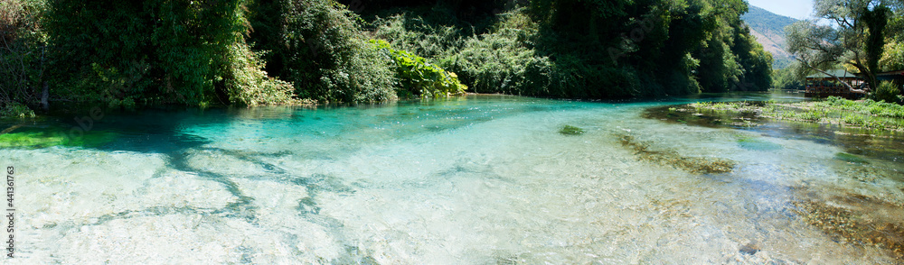 Obraz premium Panoramic View of a Beautiful Lake. Albania