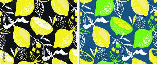 Citrus citron lemon pattern background. Lemonade art label. Cute hand drawn doodle summer pattern background. Fresh pattern art. T-shirt design label.