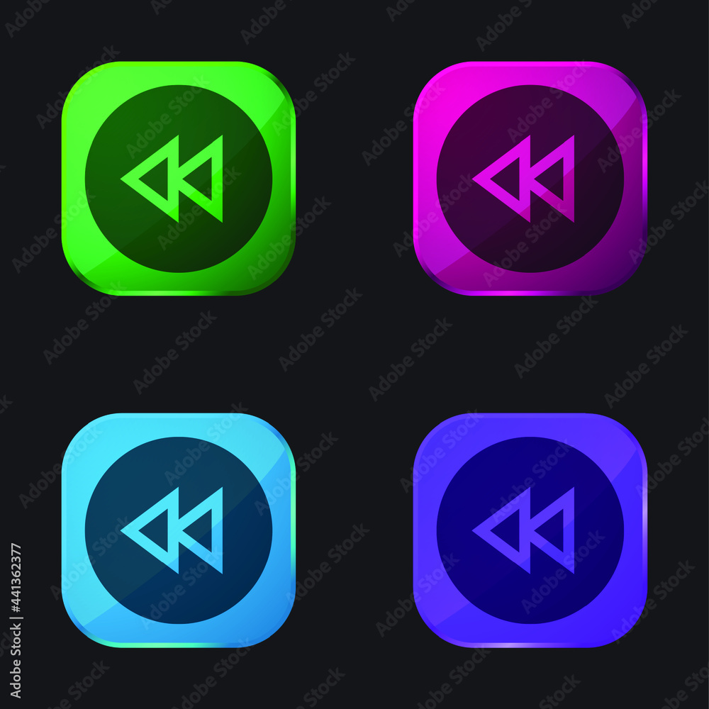 Backward four color glass button icon Backward four color glass button icon
