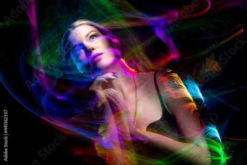 Portrait in the style of light painting. Long exposure photo, Abstract portrait in LGBT style
