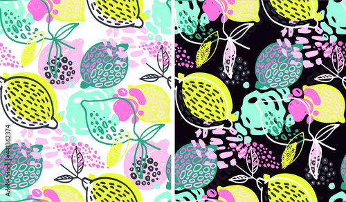 Citrus citron lemon pattern background. Lemonade art label. Cute hand drawn doodle summer pattern background. Fresh pattern art. T-shirt design label.