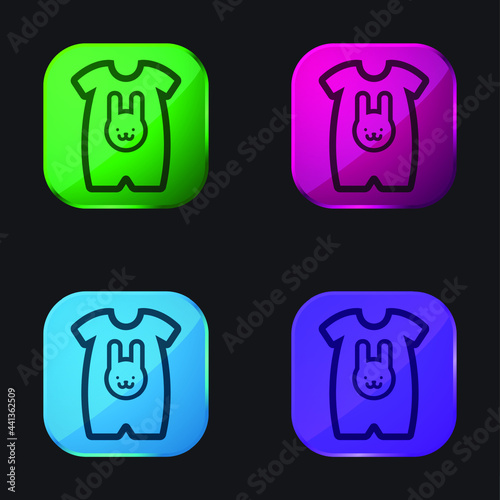 Baby Cloth With A Rabbit Head Outline four color glass button icon