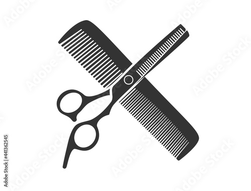 Crossed comb and scissors icon for hair care salon