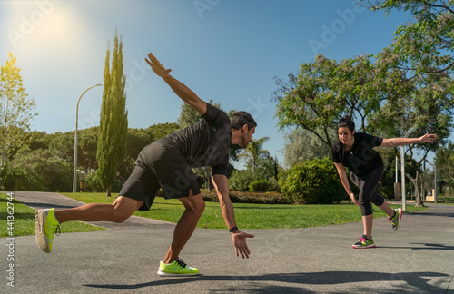 Personal fitness trainer for functional training, coaches a client for roller skating. To the parks in the summer.