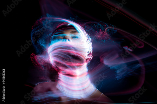 lightpainting portrait, new art direction, long exposure photo without photoshop, light drawing at long exposure 